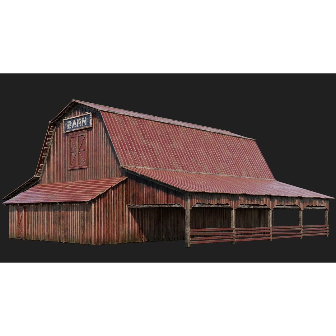 Farm Buildings 3D Model – Low Poly Game Ready PBR Asset, FBX, OBJ - View 36