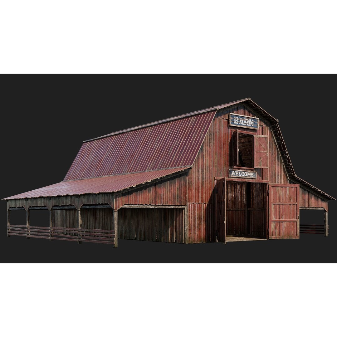 Farm Buildings 3D Model – Low Poly Game Ready PBR Asset, FBX, OBJ - View 37