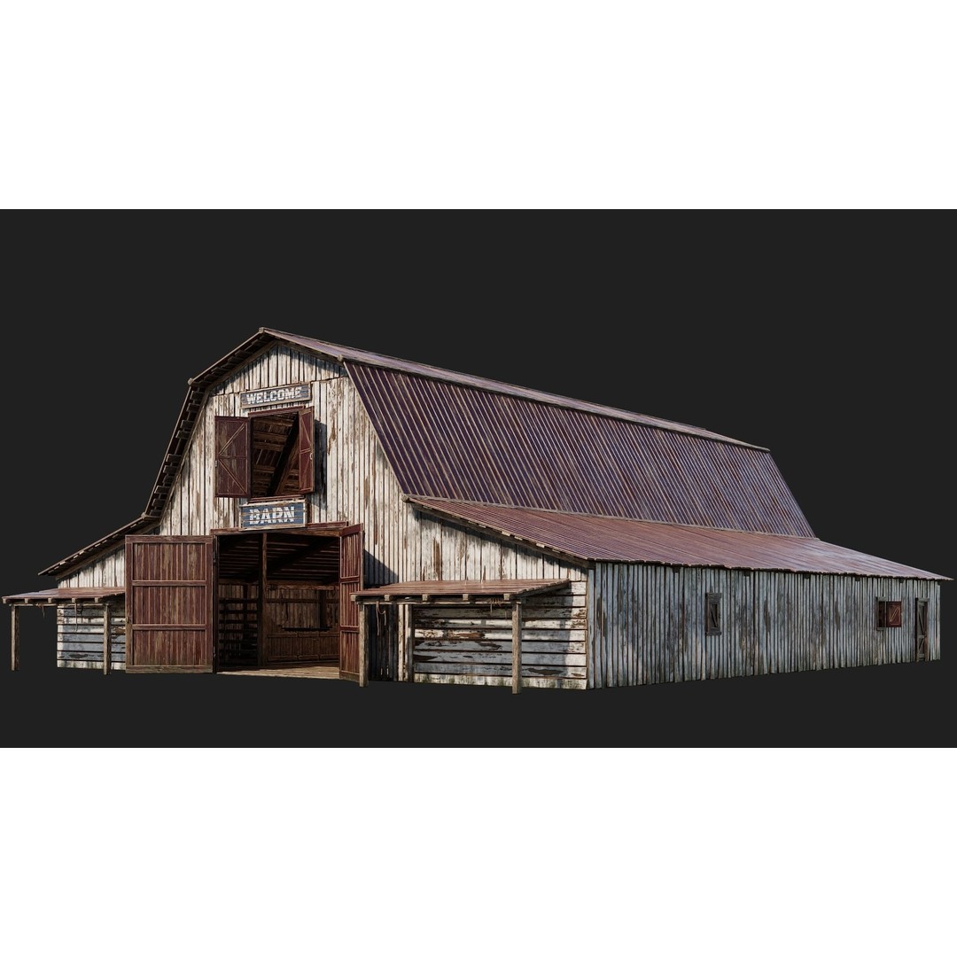 Farm Buildings 3D Model – Low Poly Game Ready PBR Asset, FBX, OBJ - View 4