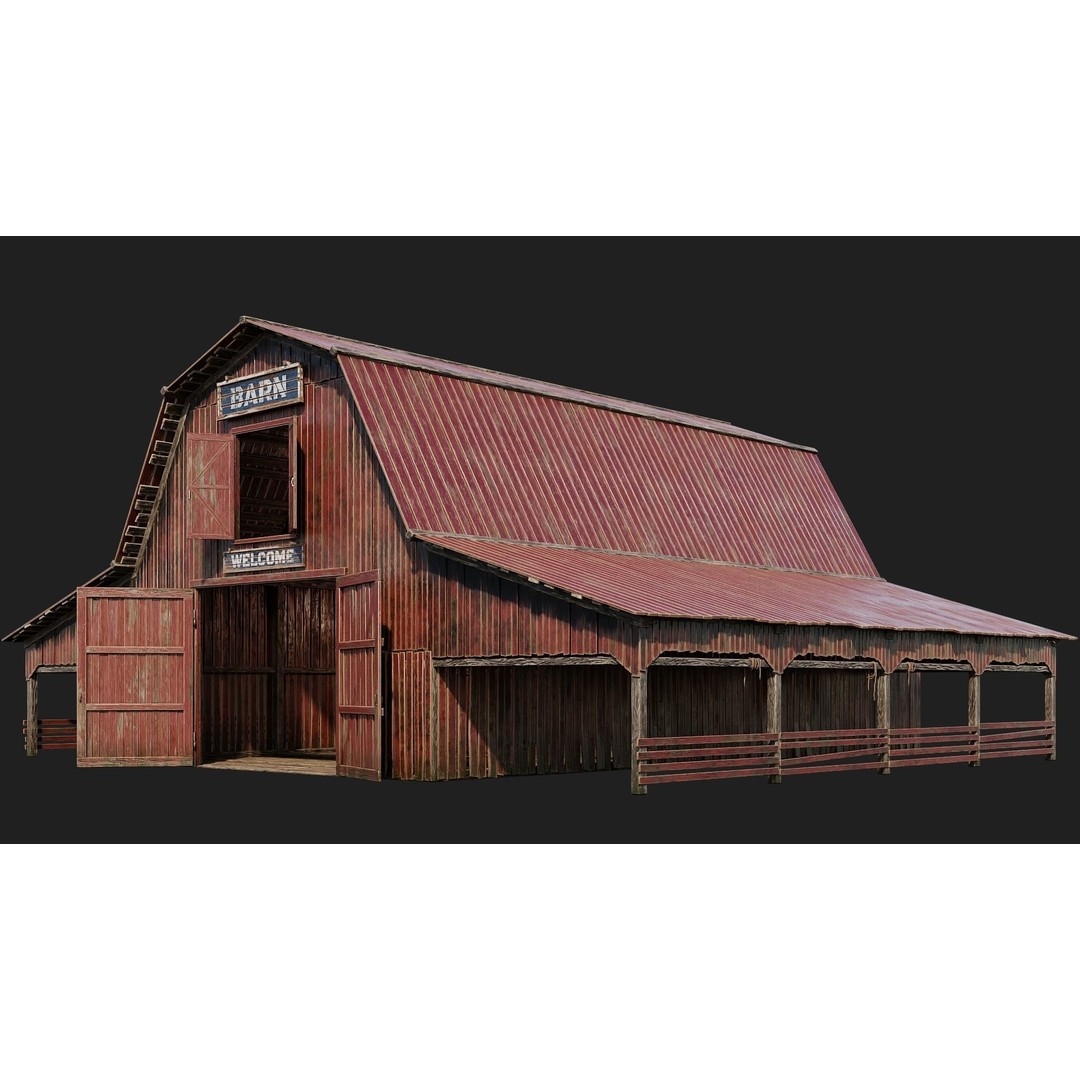 Farm Buildings 3D Model – Low Poly Game Ready PBR Asset, FBX, OBJ - View 6