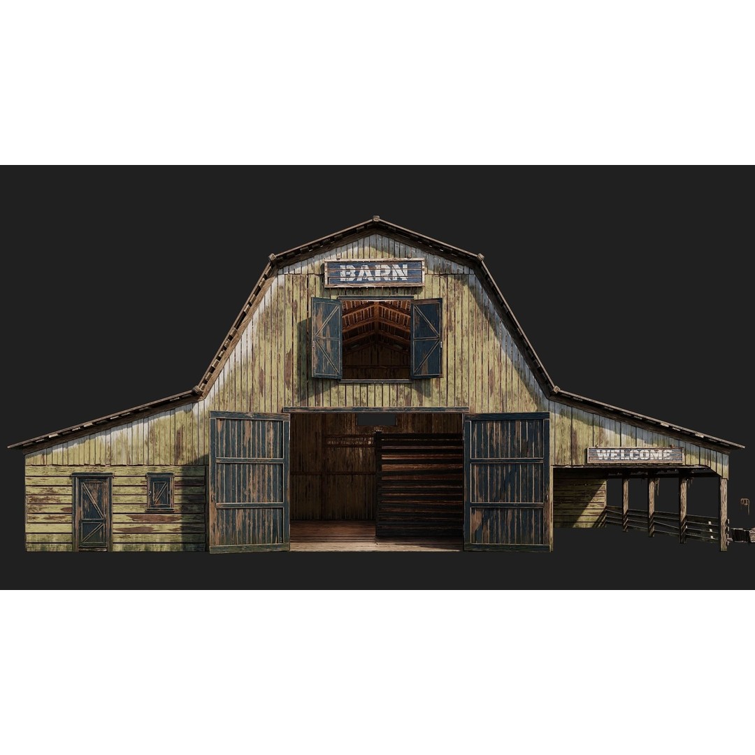 Farm Buildings 3D Model – Low Poly Game Ready PBR Asset, FBX, OBJ - View 7