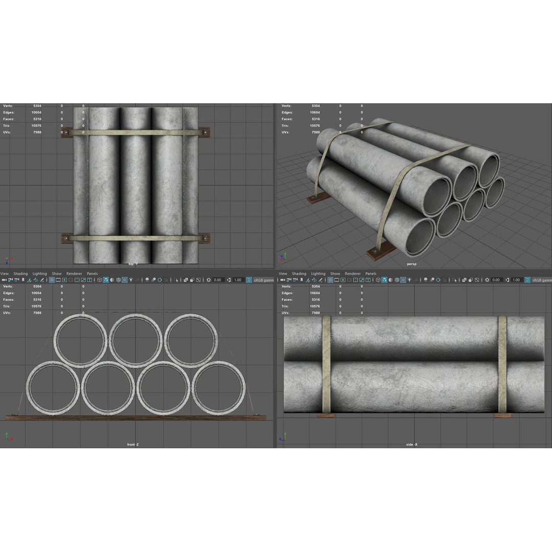 Hormigon Tubes 3D Model – Low Poly Industrial Asset, PBR Textures - View 6