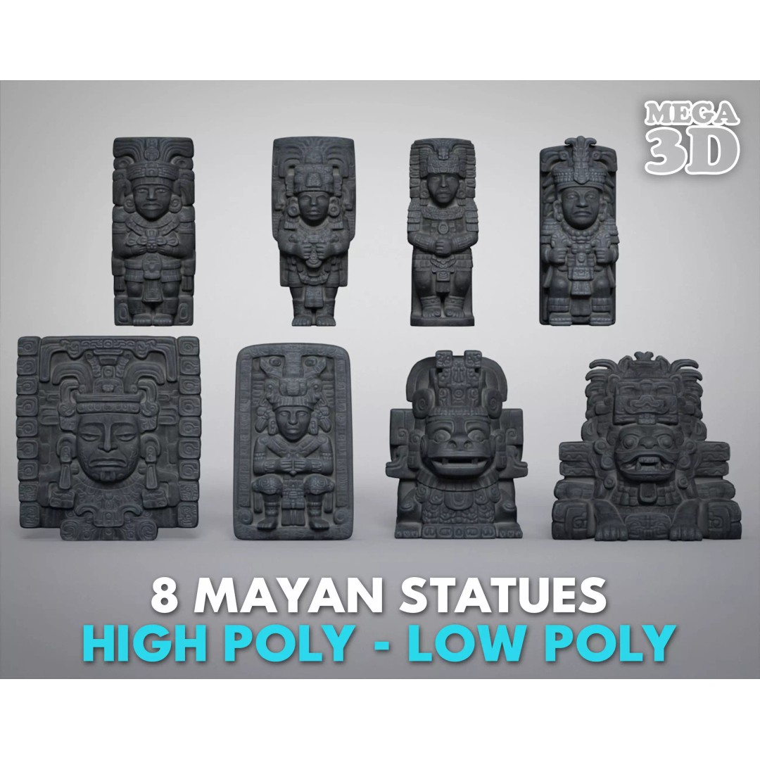 Mayan Statues 3D Model – Low Poly Game Asset, FBX & OBJ Formats - View 2