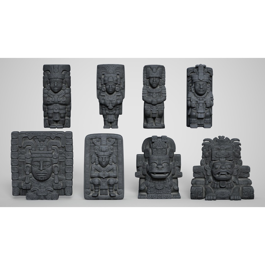 Mayan Statues 3D Model – Low Poly Game Asset, FBX & OBJ Formats - View 3