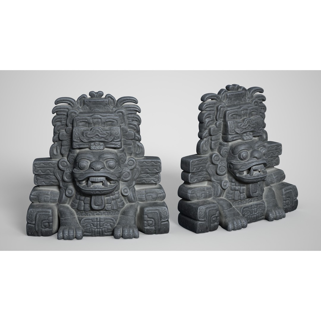 Mayan Statues 3D Model – Low Poly Game Asset, FBX & OBJ Formats - View 4