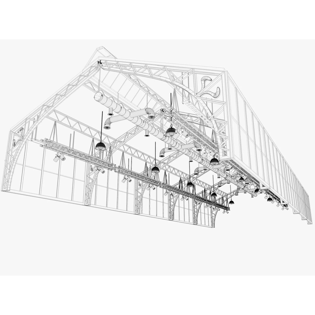 Ceiling Ventilation Pipes 3D Model – Industrial Structure, FBX, Blender - View 11