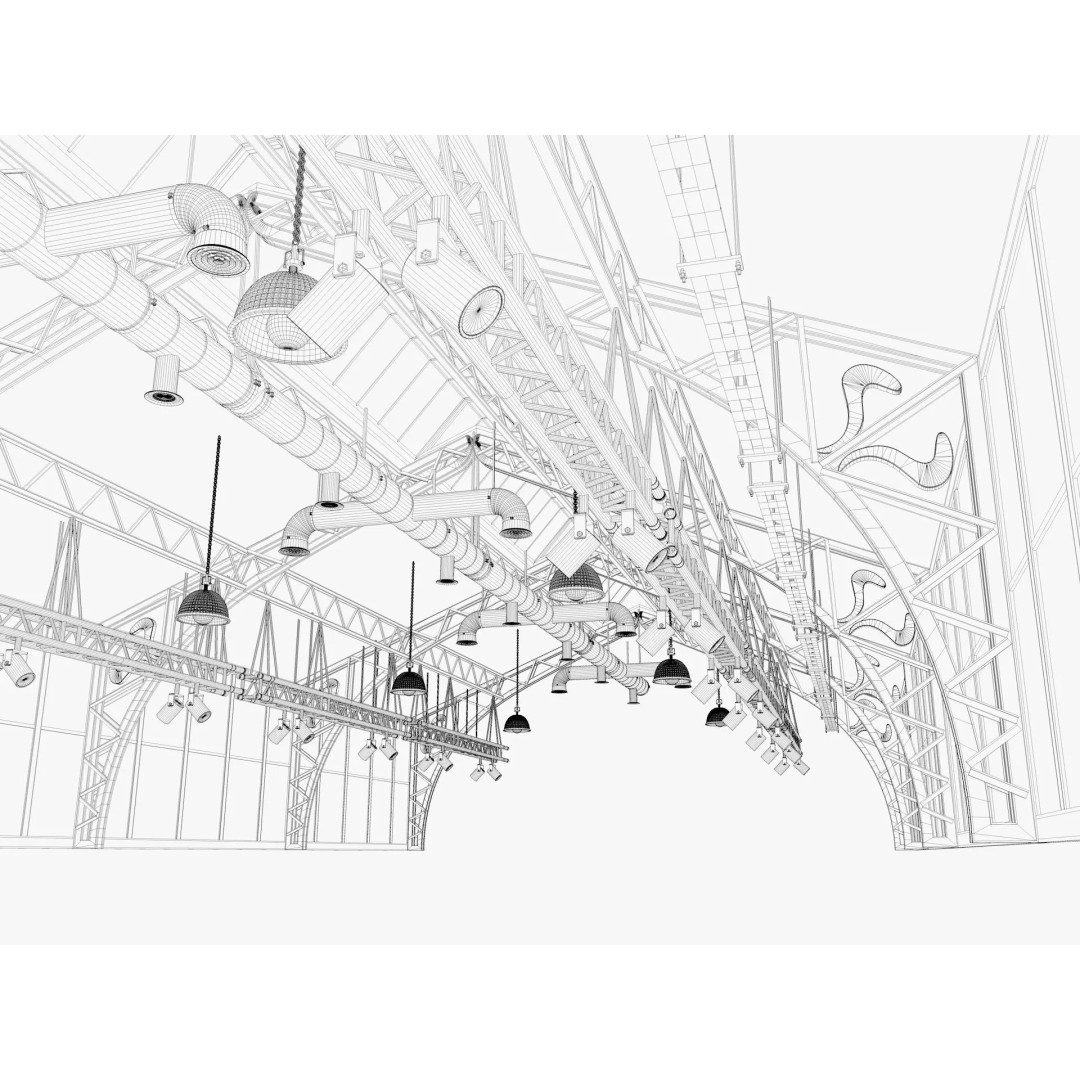 Ceiling Ventilation Pipes 3D Model – Industrial Structure, FBX, Blender - View 13