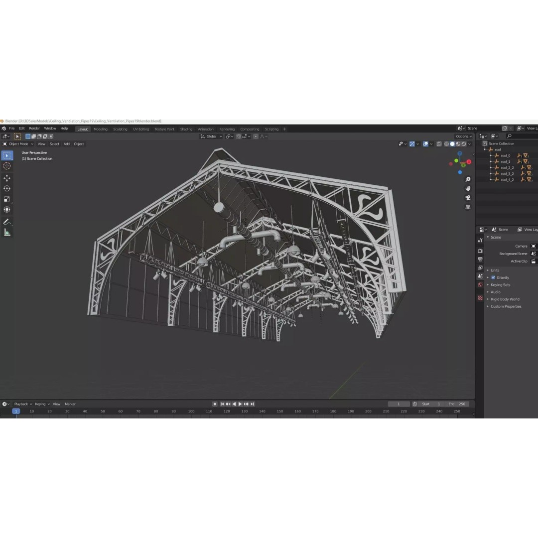 Ceiling Ventilation Pipes 3D Model – Industrial Structure, FBX, Blender - View 15