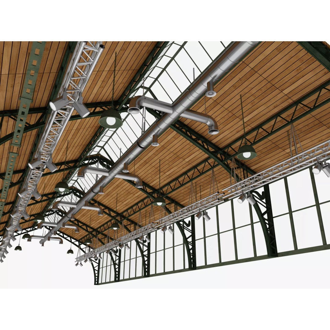 Ceiling Ventilation Pipes 3D Model – Industrial Structure, FBX, Blender - View 4