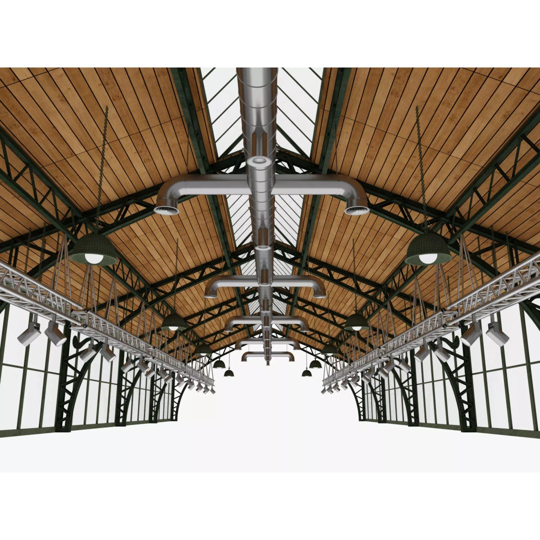 Ceiling Ventilation Pipes 3D Model – Industrial Structure, FBX, Blender - View 6