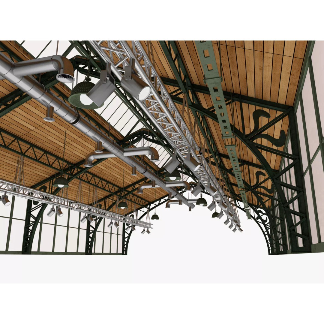Ceiling Ventilation Pipes 3D Model – Industrial Structure, FBX, Blender - View 7