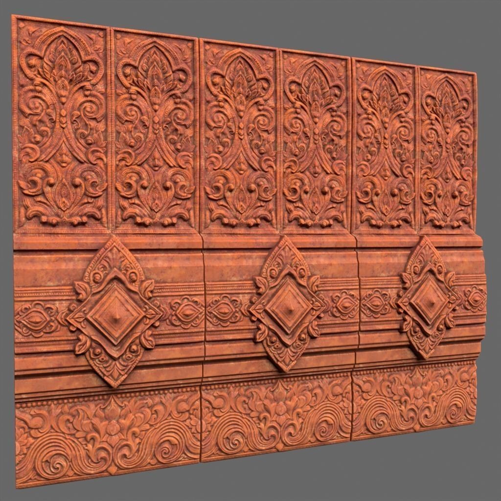 Asia Temple Walls 3D Model – Ancient Architectural Style, PBR Textures - View 10