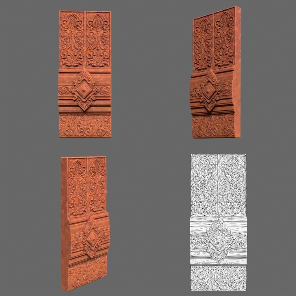 Asia Temple Walls 3D Model – Ancient Architectural Style, PBR Textures - View 11