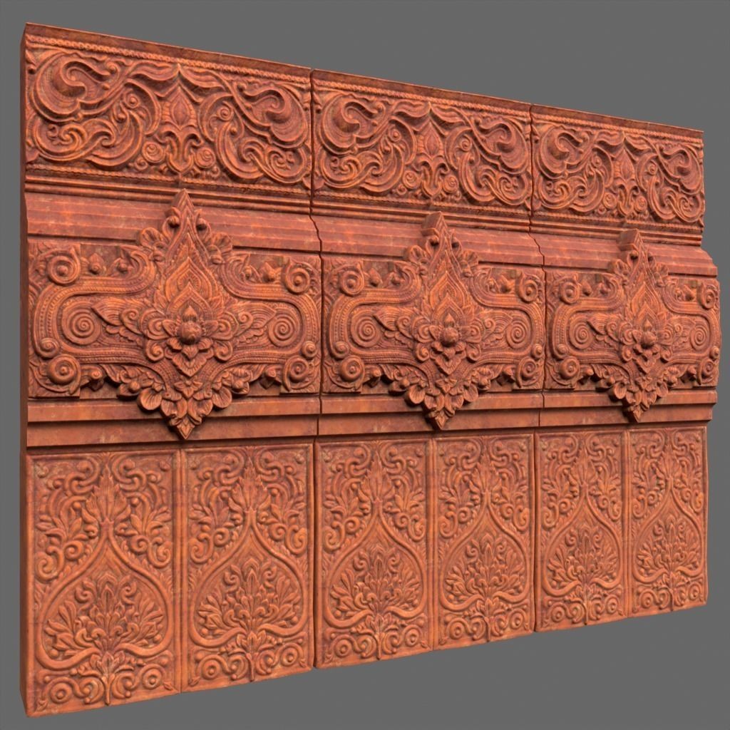 Asia Temple Walls 3D Model – Ancient Architectural Style, PBR Textures - View 12