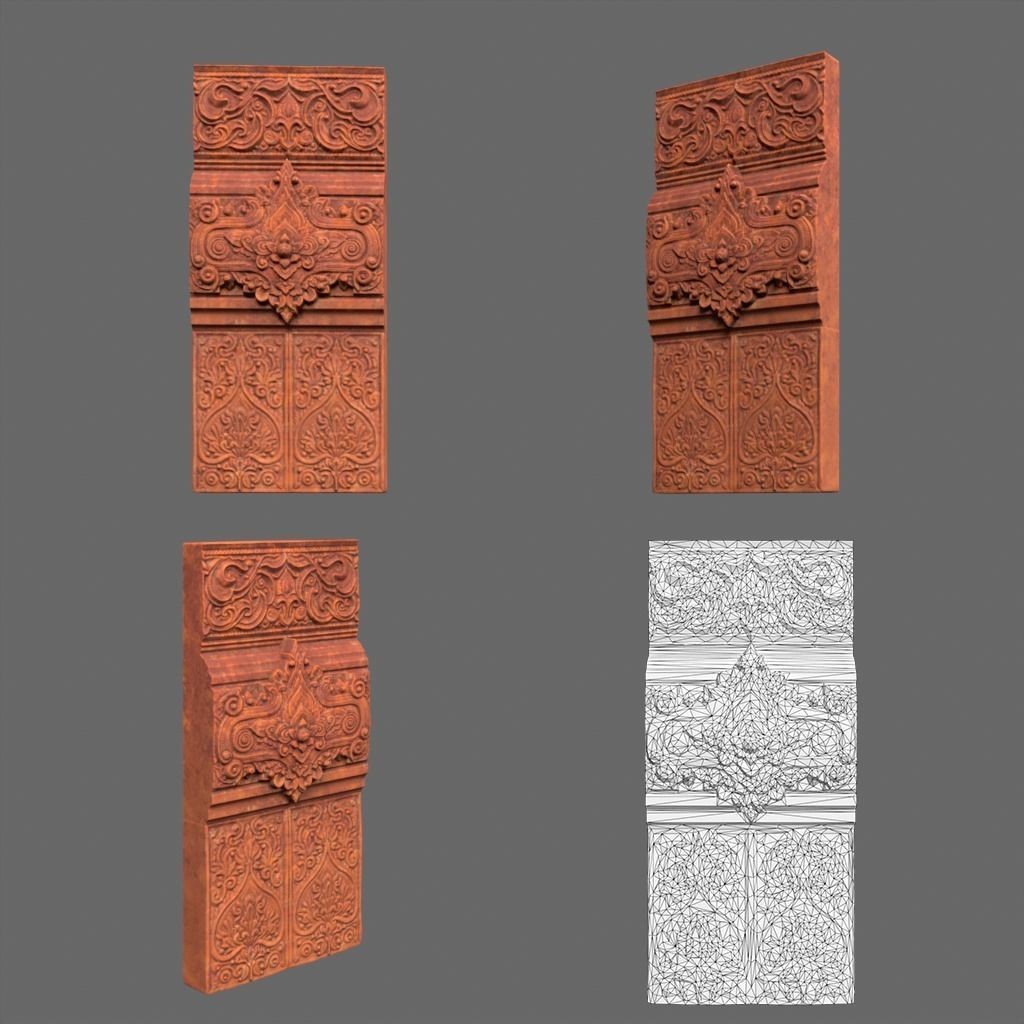 Asia Temple Walls 3D Model – Ancient Architectural Style, PBR Textures - View 13