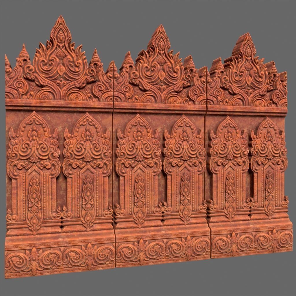 Asia Temple Walls 3D Model – Ancient Architectural Style, PBR Textures - View 14