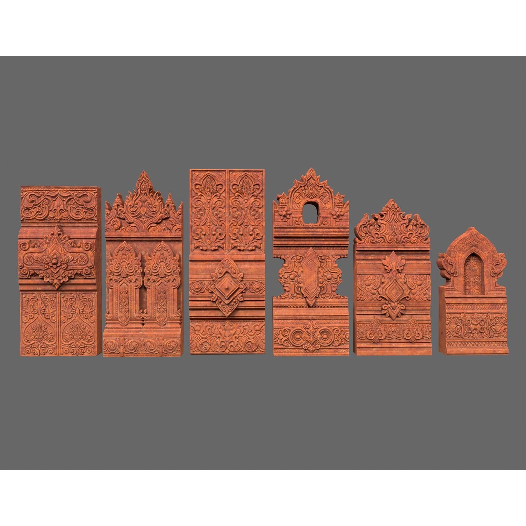 Asia Temple Walls 3D Model – Ancient Architectural Style, PBR Textures - View 3