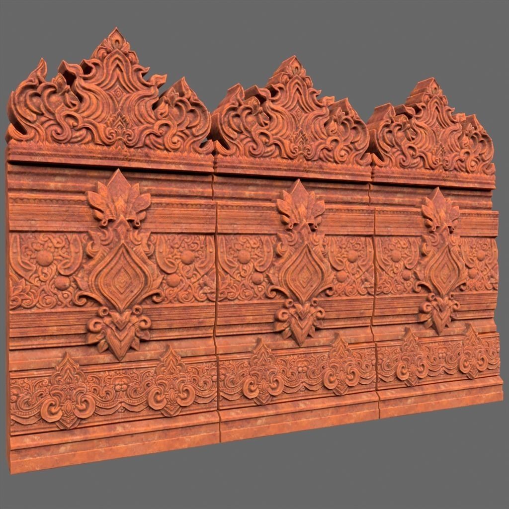 Asia Temple Walls 3D Model – Ancient Architectural Style, PBR Textures - View 4