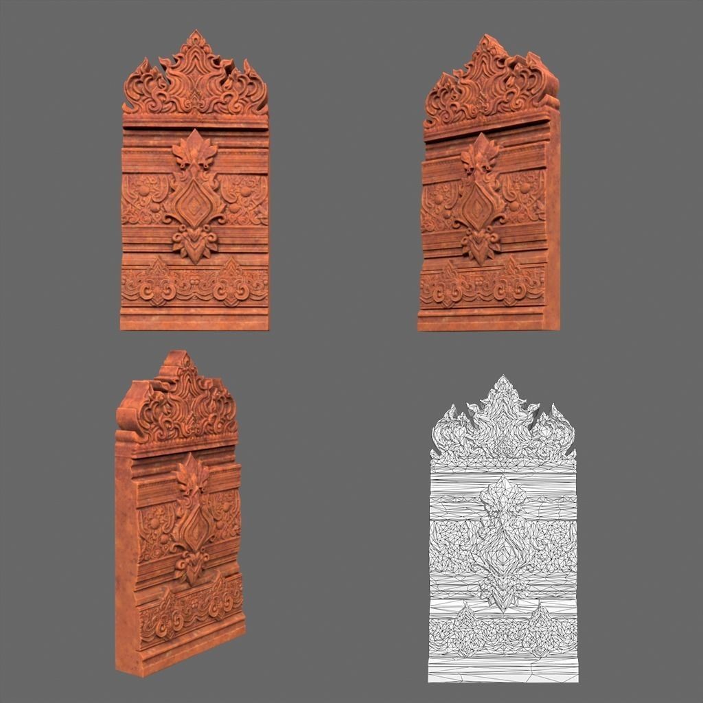 Asia Temple Walls 3D Model – Ancient Architectural Style, PBR Textures - View 5