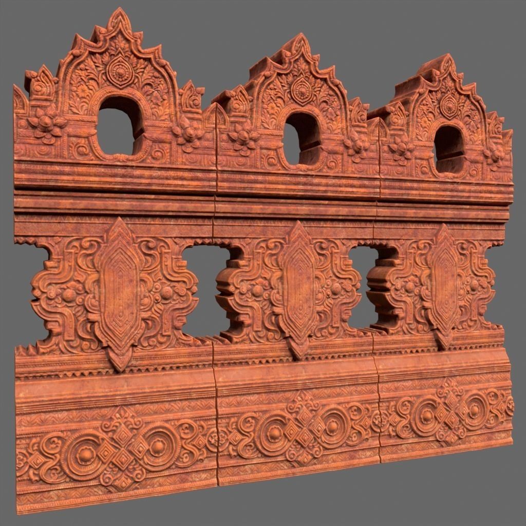 Asia Temple Walls 3D Model – Ancient Architectural Style, PBR Textures - View 6
