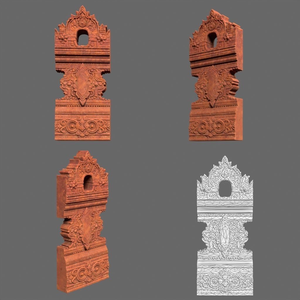 Asia Temple Walls 3D Model – Ancient Architectural Style, PBR Textures - View 7