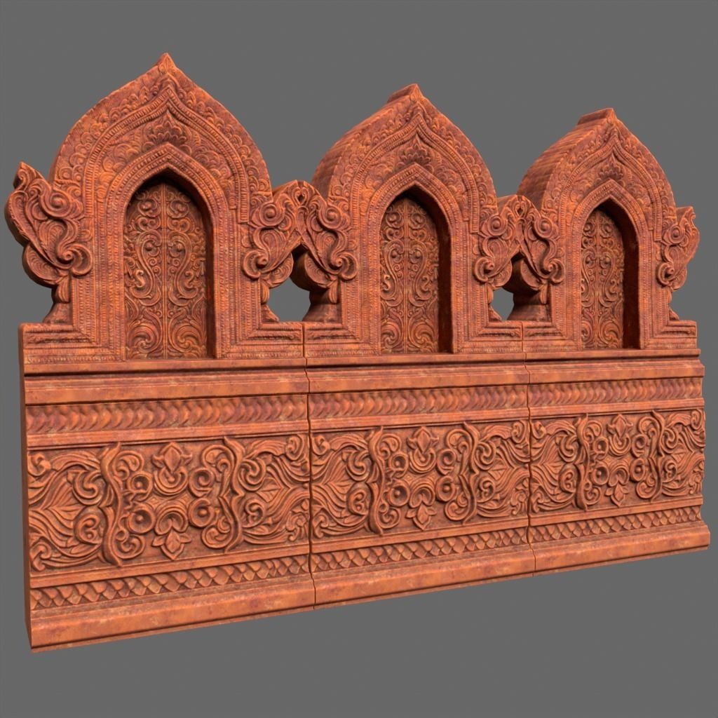 Asia Temple Walls 3D Model – Ancient Architectural Style, PBR Textures - View 8