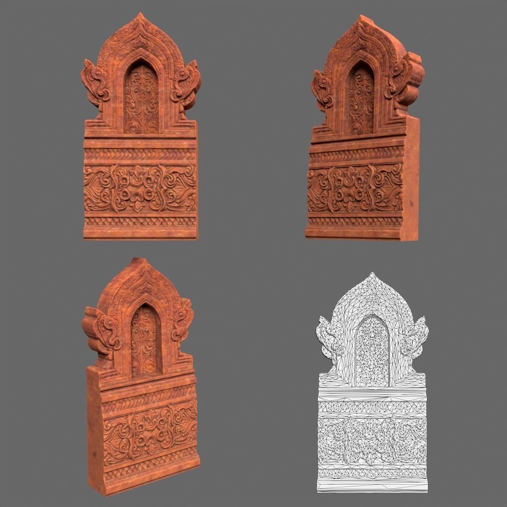 Asia Temple Walls 3D Model – Ancient Architectural Style, PBR Textures - View 9