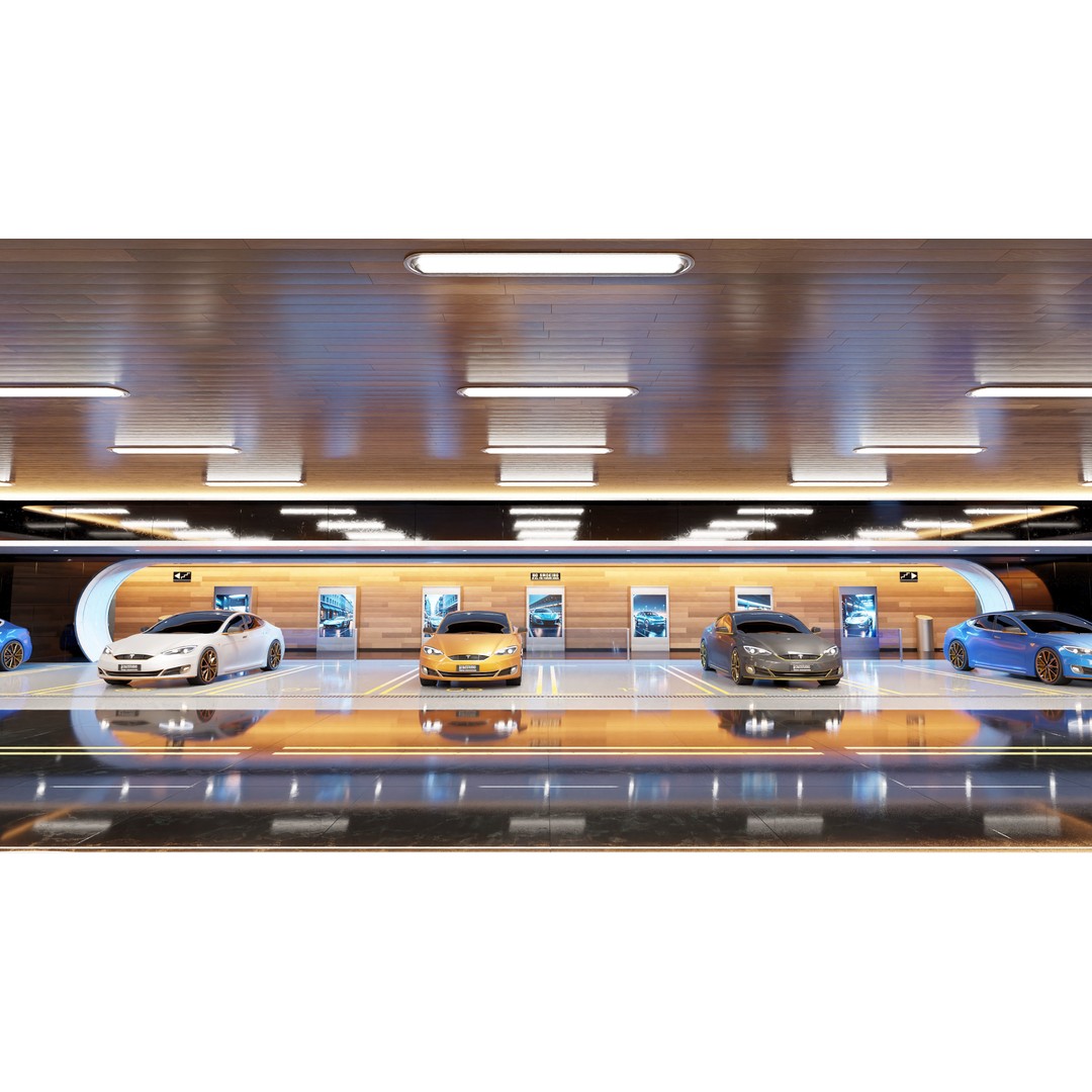 Modern Underground Luxury Car Park 3D Model – High Poly Garage Asset, Blender, FBX, OBJ - View 10