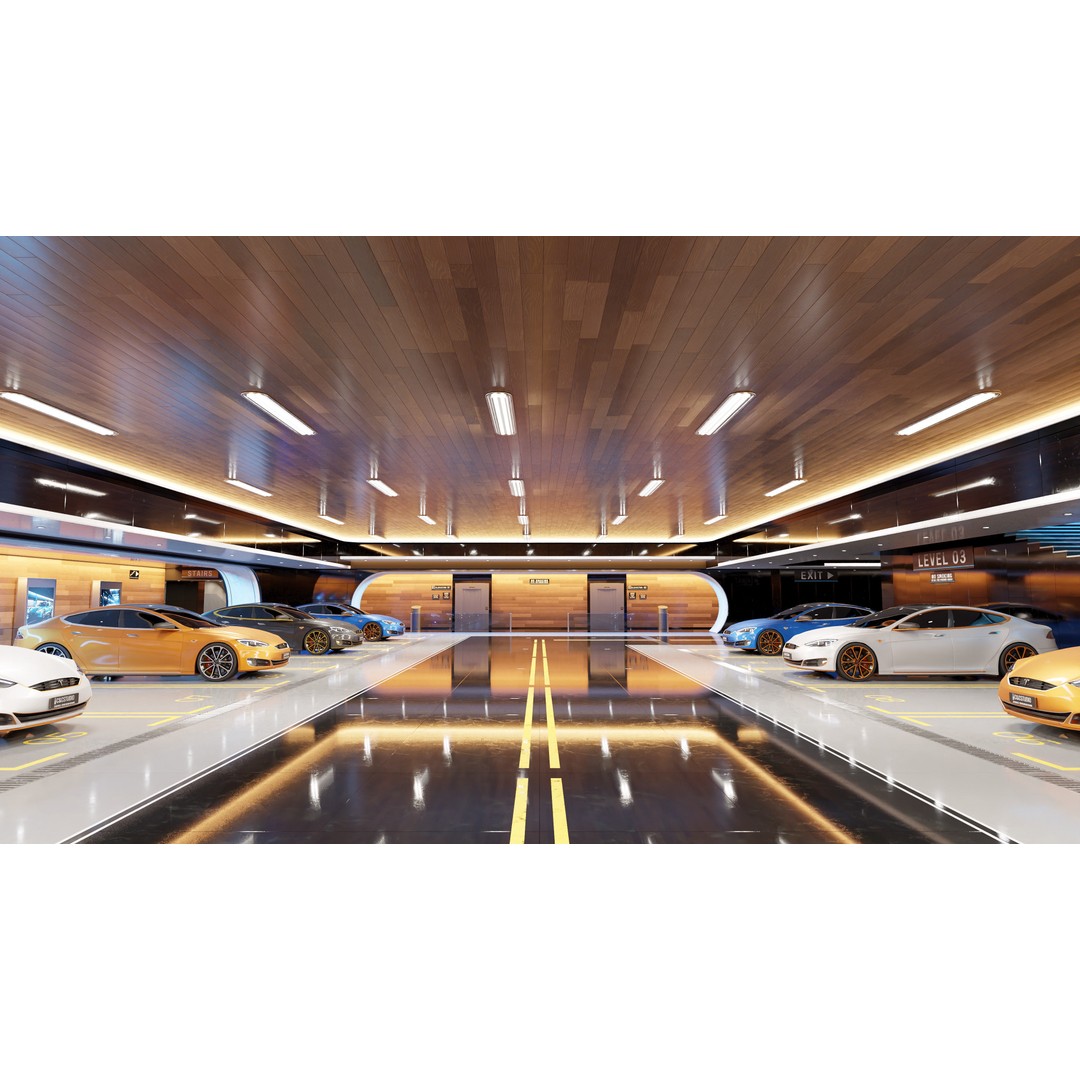 Modern Underground Luxury Car Park 3D Model – High Poly Garage Asset, Blender, FBX, OBJ - View 11