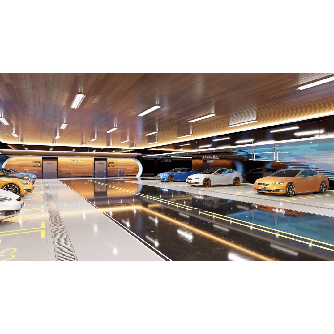 Modern Underground Luxury Car Park 3D Model – High Poly Garage Asset, Blender, FBX, OBJ - View 2