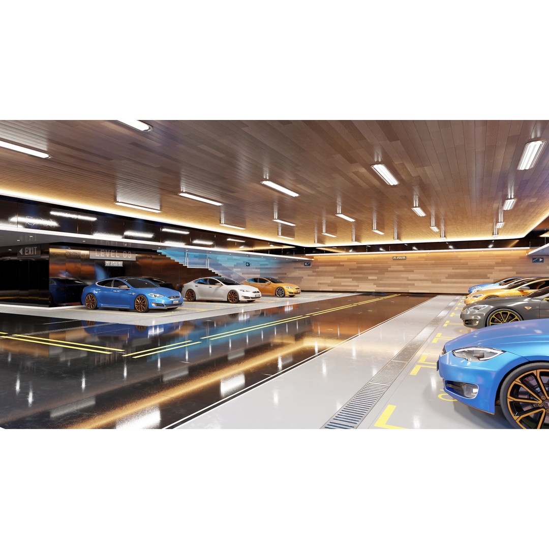 Modern Underground Luxury Car Park 3D Model – High Poly Garage Asset, Blender, FBX, OBJ - View 4