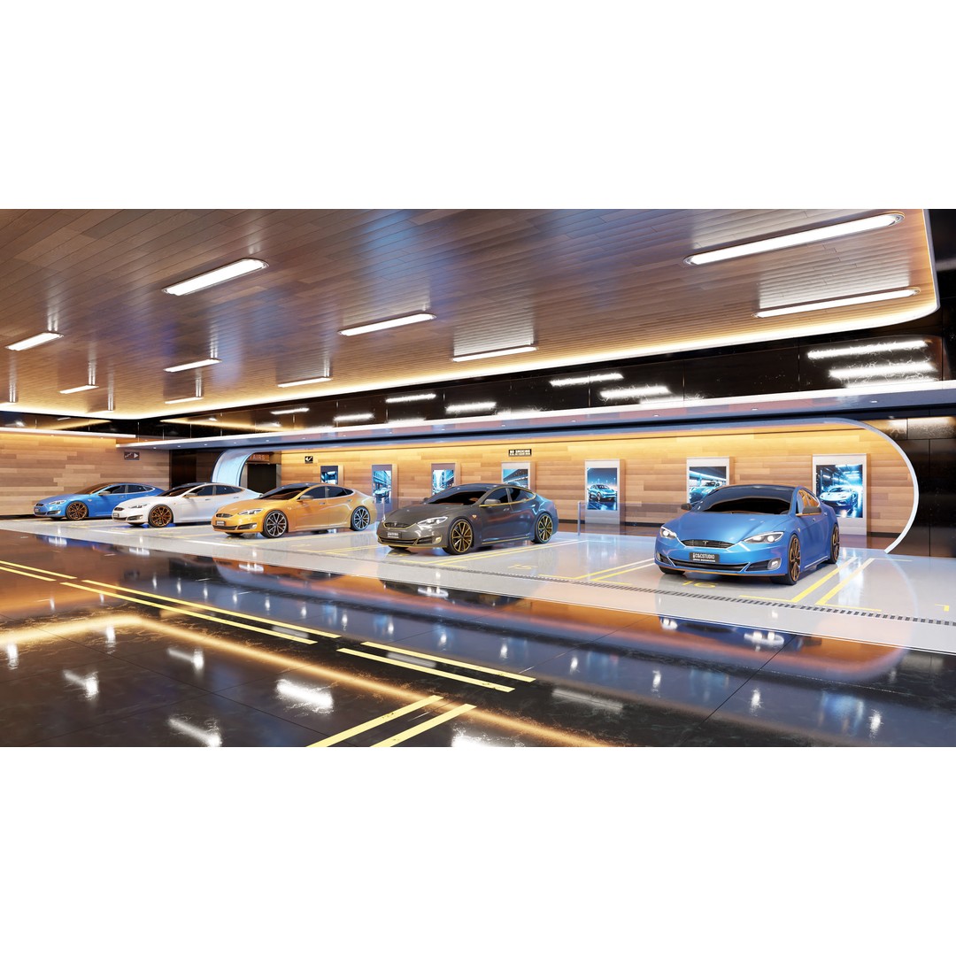 Modern Underground Luxury Car Park 3D Model – High Poly Garage Asset, Blender, FBX, OBJ - View 8