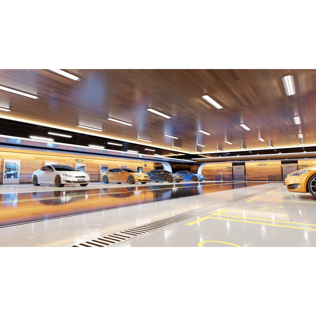 Modern Underground Luxury Car Park 3D Model – High Poly Garage Asset, Blender, FBX, OBJ - View 9