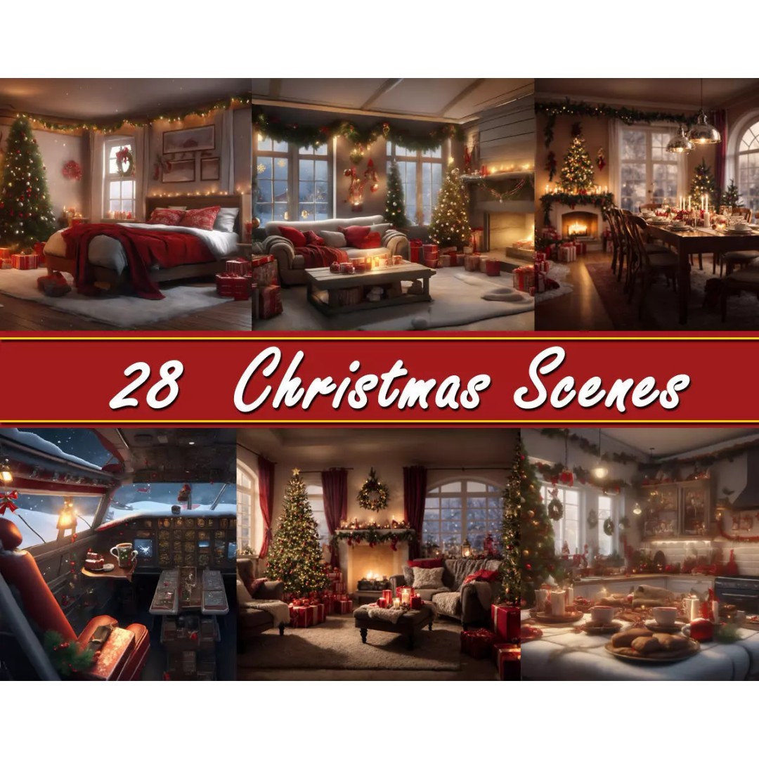 Christmas Interior Scenes 3D Model – Digital Backdrop Textures, FBX - View 2