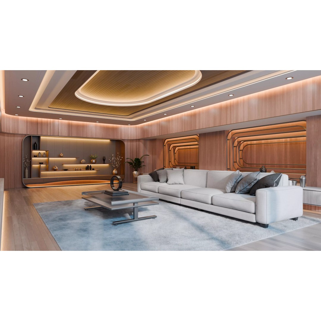 Curved Wooden Living Room 3D Model – High Poly PBR, Blender, FBX, OBJ - View 2