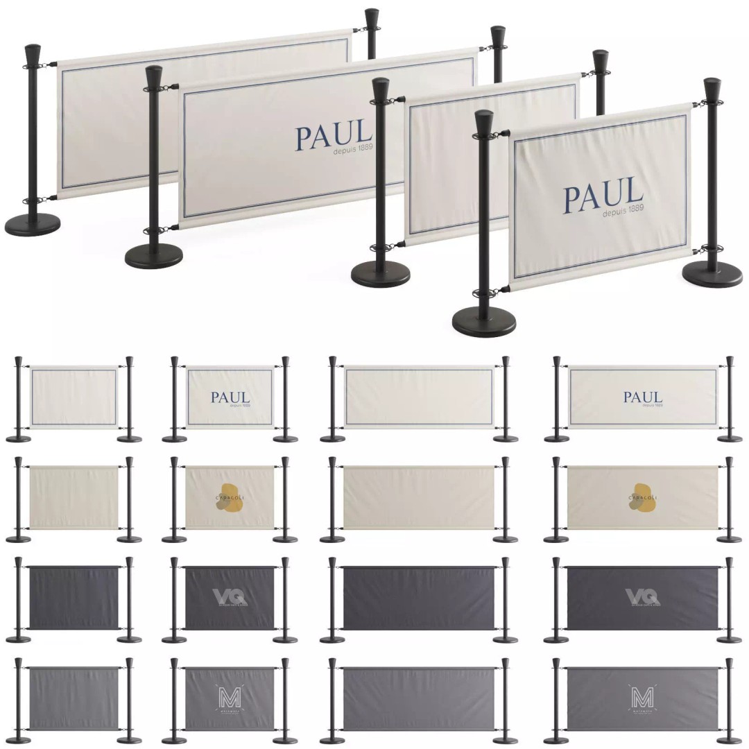 Cafe Barrier Modular Set 3D Model – PBR Outdoor Furniture, FBX - View 2