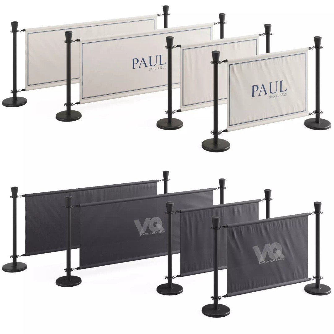 Cafe Barrier Modular Set 3D Model – PBR Outdoor Furniture, FBX - View 3