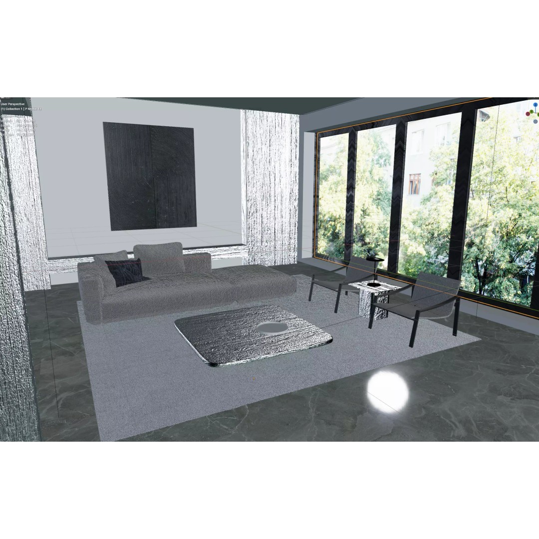 Modern Living Room 3D Model – High-Quality Interior Asset, Blender, FBX, OBJ - View 3