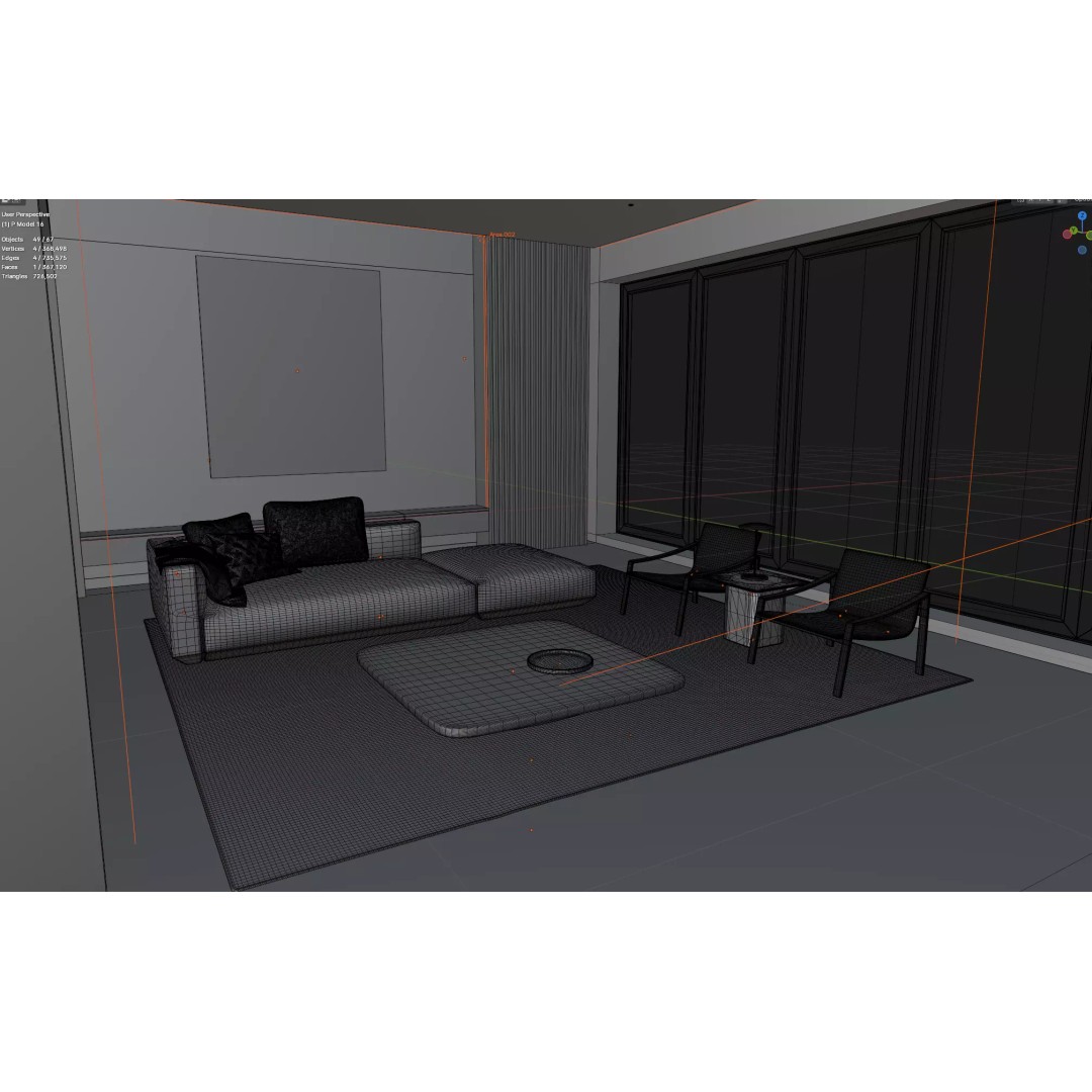 Modern Living Room 3D Model – High-Quality Interior Asset, Blender, FBX, OBJ - View 4