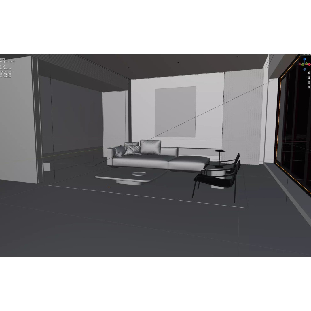 Modern Living Room 3D Model – High-Quality Interior Asset, Blender, FBX, OBJ - View 5