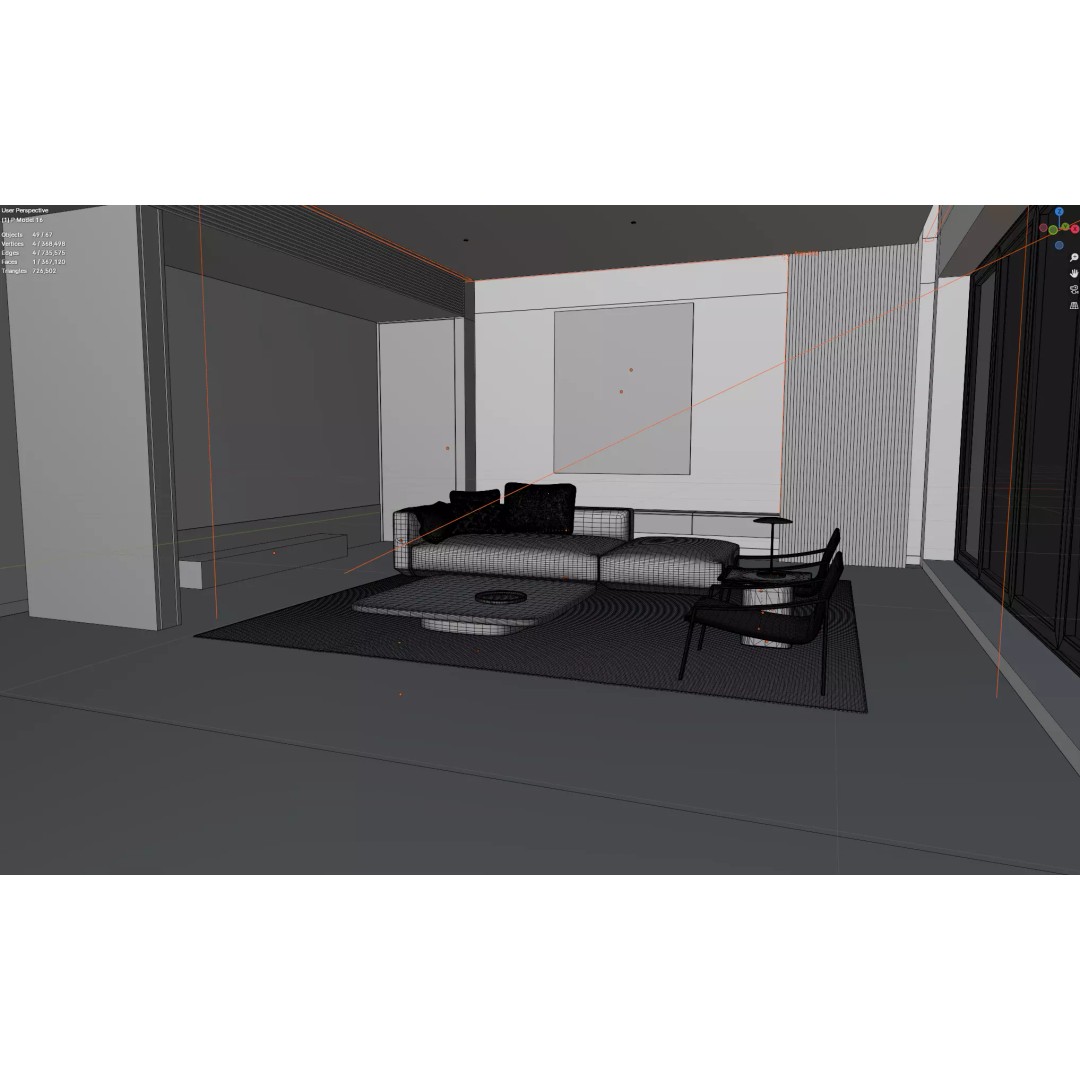 Modern Living Room 3D Model – High-Quality Interior Asset, Blender, FBX, OBJ - View 6