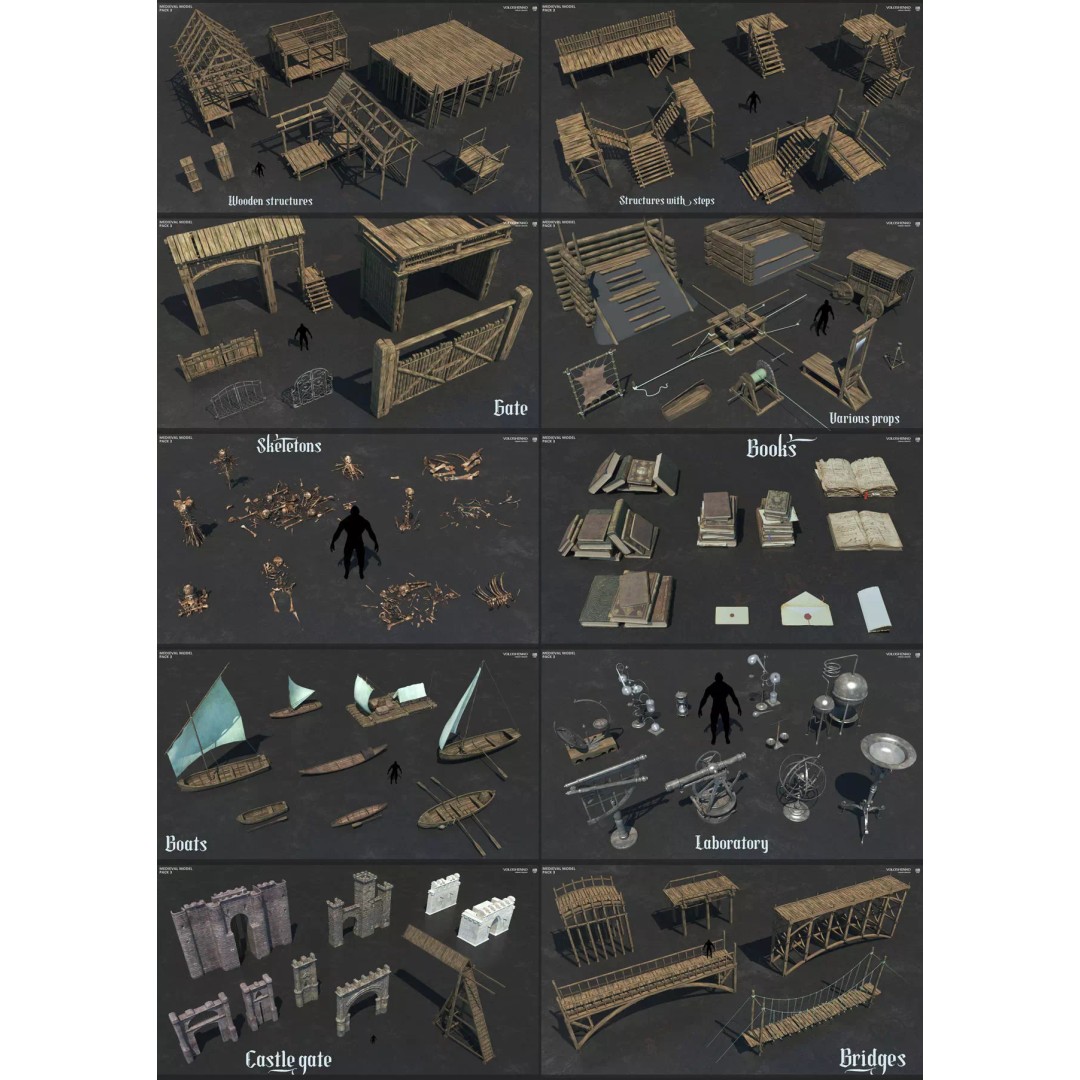Medieval Collection 3D Model – Historic Architectural Props, FBX - View 2