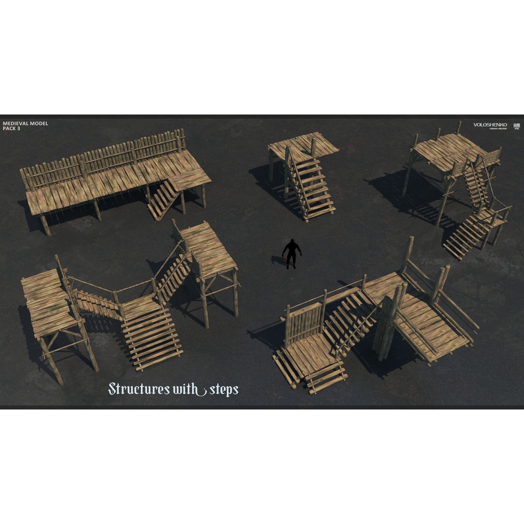 Medieval Collection 3D Model – Historic Architectural Props, FBX - View 7