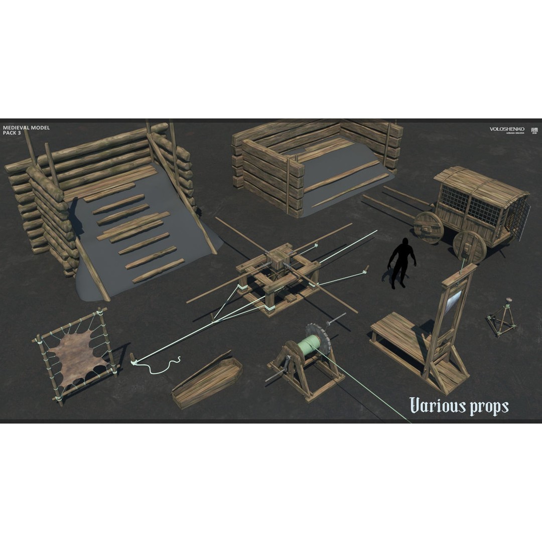 Medieval Collection 3D Model – Historic Architectural Props, FBX - View 9