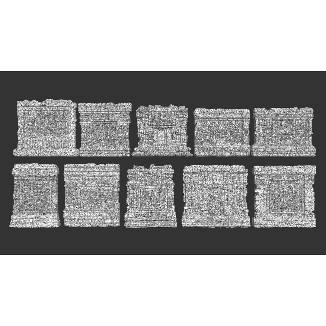 Mayan Temple Walls 3D Model – Low Poly Architectural Asset, FBX