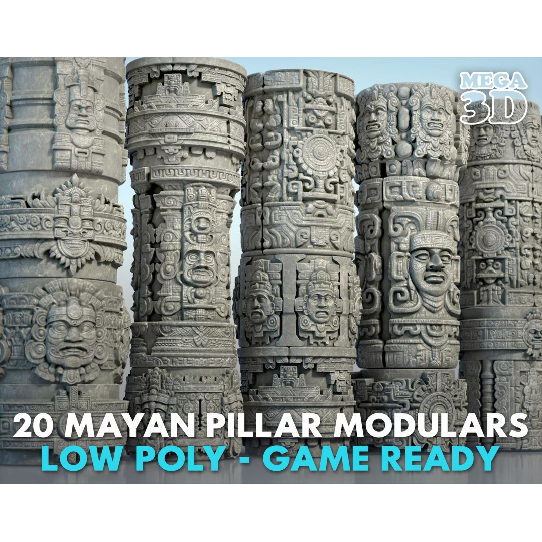 Mayan Pillar Temple 3D Model – Low Poly Modular Asset, FBX, Blender - View 2