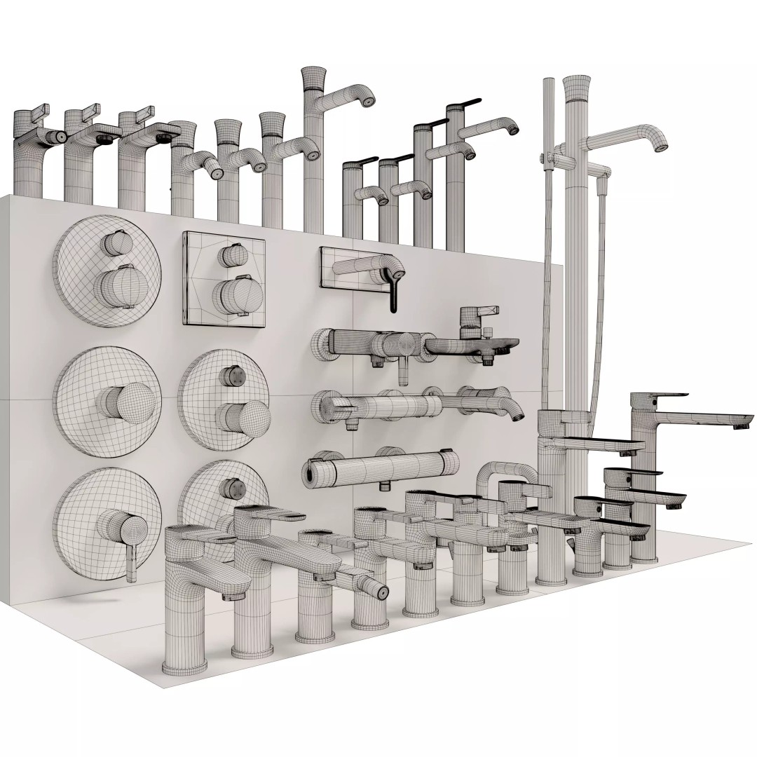 Bathroom Faucets Taps Set 3D Model – Contemporary Fixtures, FBX, OBJ