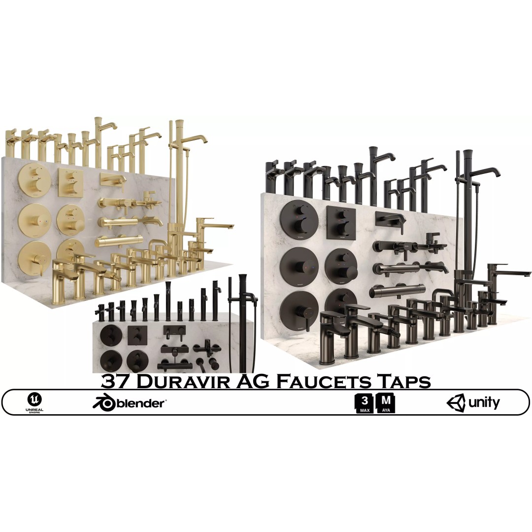 Bathroom Faucets Taps Set 3D Model – Contemporary Fixtures, FBX, OBJ - View 2