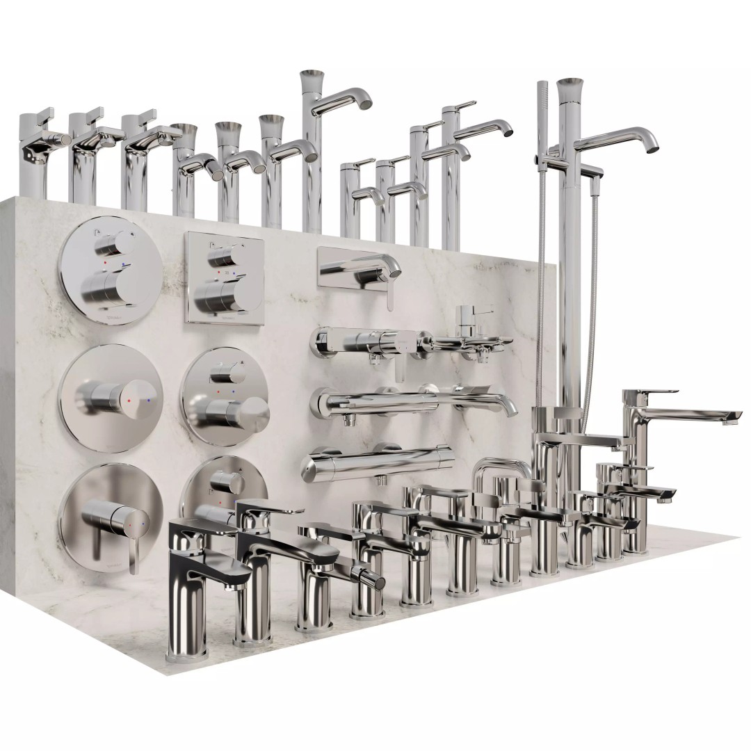 Bathroom Faucets Taps Set 3D Model – Contemporary Fixtures, FBX, OBJ - View 6