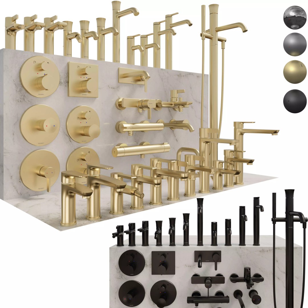 Bathroom Faucets Taps Set 3D Model – Contemporary Fixtures, FBX, OBJ - View 8